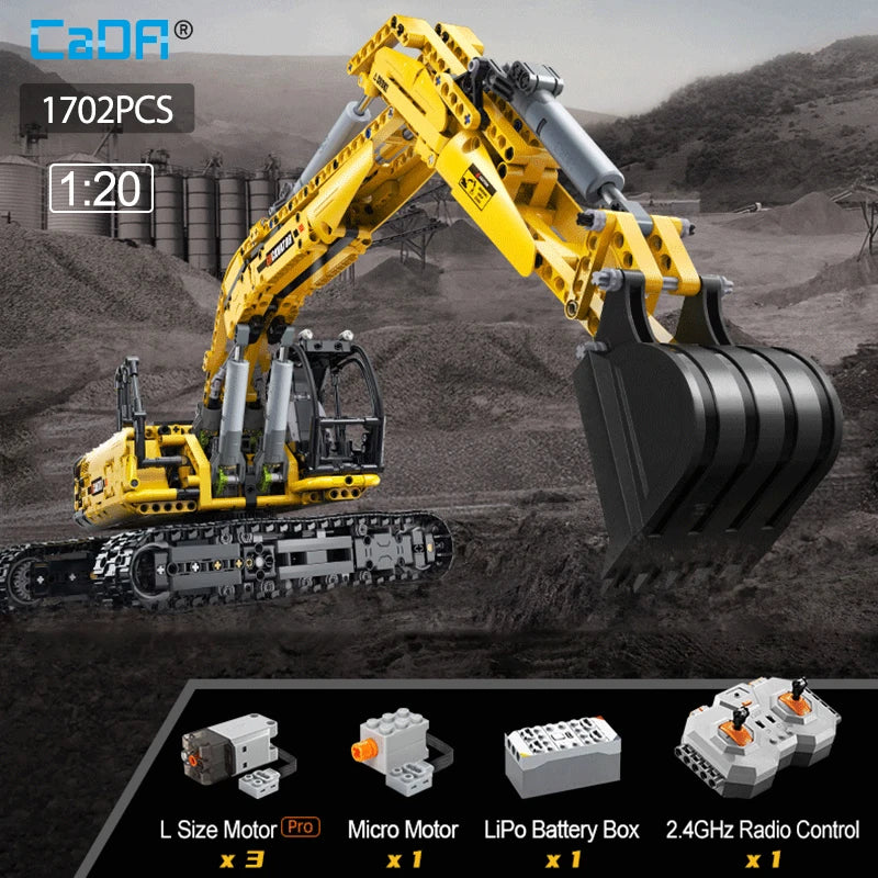 Cada 1702 Pezzi Escavatore RC Scala 1 20 Ingegneria Modellino Mattoni Da Costruzione Giocattolo Regalo Per Bambini
