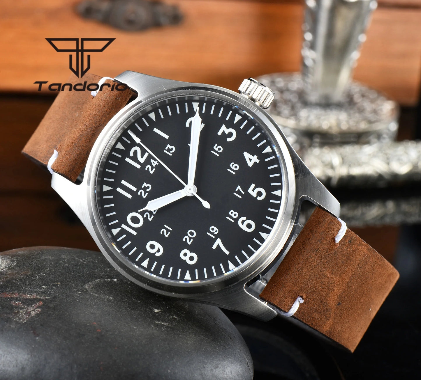 Orologio Diver Automatico Uomo Tandorio 39mm 20BAR Corona a Vite Vetro Zaffiro AR Lume Verde