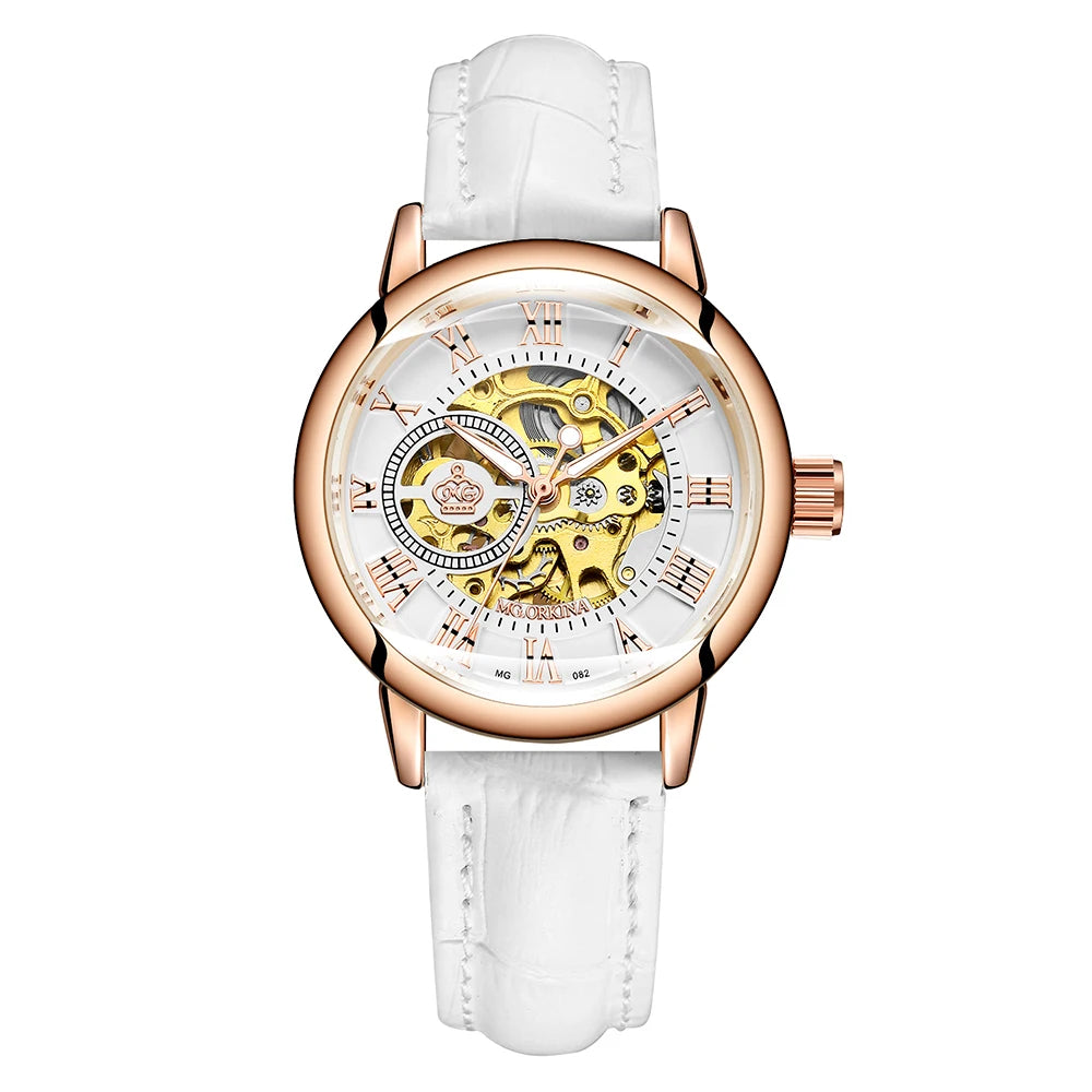 Orologio Automatico Da Donna Orkina Scheletrato Nero Con Cinturino Rete In Acciaio Inossidabile Lusso Per Affari