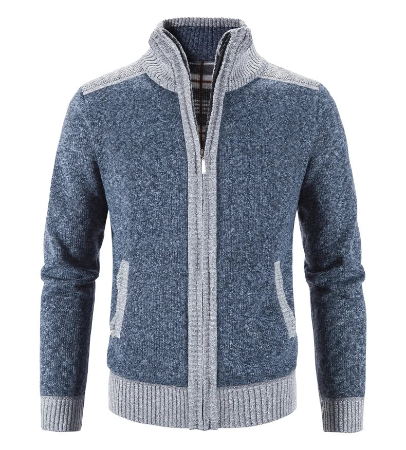 Nuovo Cardigan Patchwork Da Uomo Slim Fit Con Collo Coreano Caldo E Lavorato A Maglia Giacca Invernale