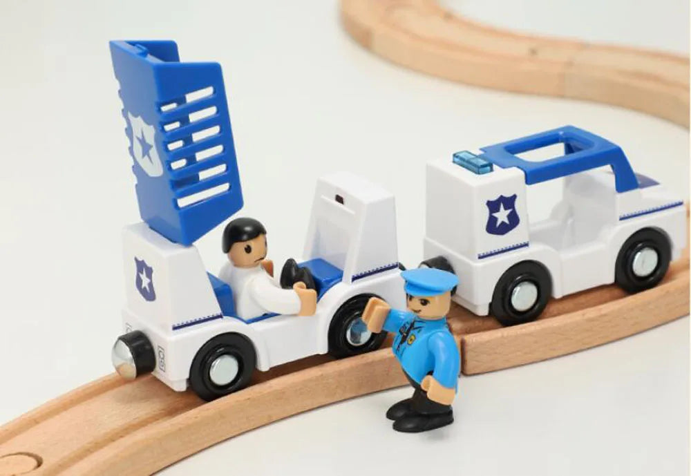 Nuovo Treno Magnetico Per Bambini Con Camion Pompieri Ambulanza Polizia Compatibile Brio In Legno