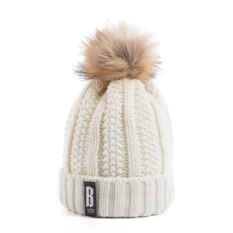Cappello Invernale Da Donna Con Pompon Pelliccia Foderata Berretto In Lana Lavorato A Maglia Caldo E Elegante Streetwear