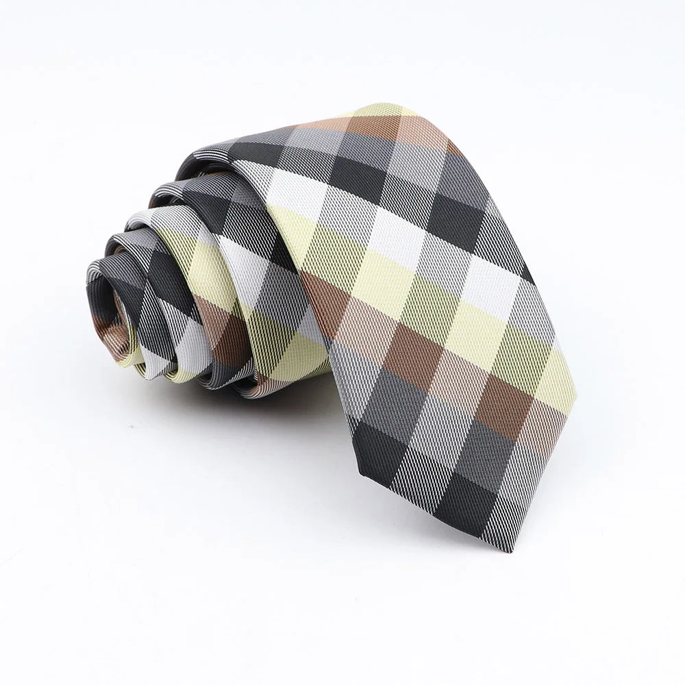 Nuova Cravatta Scozzese Jacquard Da 6 Cm Per Uomo Classiche A Quadri In Poliestere