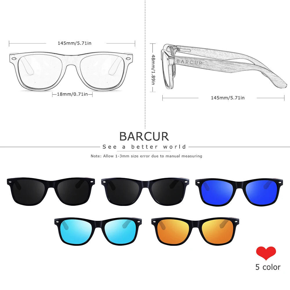 Occhiali Da Sole In Legno BARCUR Uomo Polarizzati UV400 Protezione Totale Scatola Originale