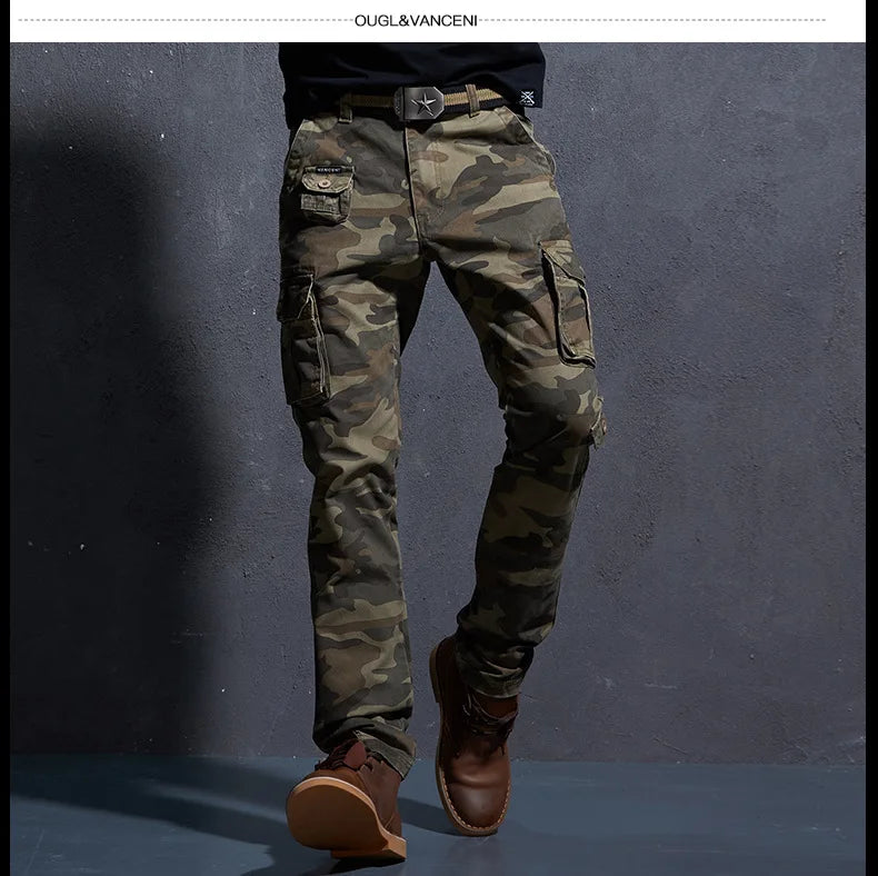 Pantaloni Cargo Uomo Mimetici Con Tasche Molteplici Pantaloni Larghi Casuali In Cotone