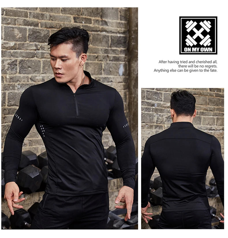 T Shirt Sportiva Da Uomo Manica Lunga Per Palestra E Corsa In Compressione Abbigliamento Sportivo Zip Pullover Rashguard