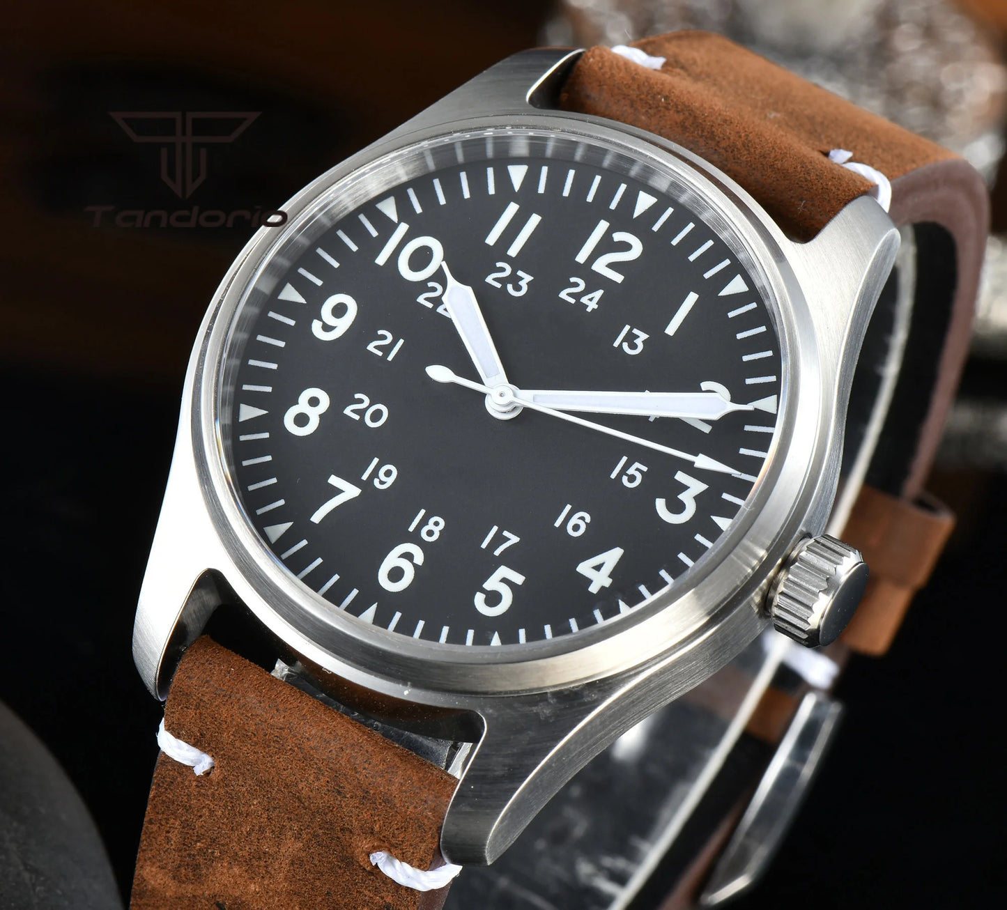 Orologio Diver Automatico Uomo Tandorio 39mm 20BAR Corona a Vite Vetro Zaffiro AR Lume Verde