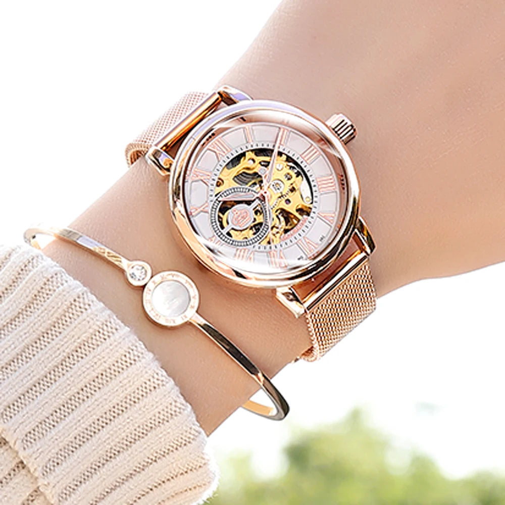 Orologi Meccanici da Donna Scheletro Lusso Nuova Moda Orologio Femminile Automatici a Carica Automatica Montre Femme