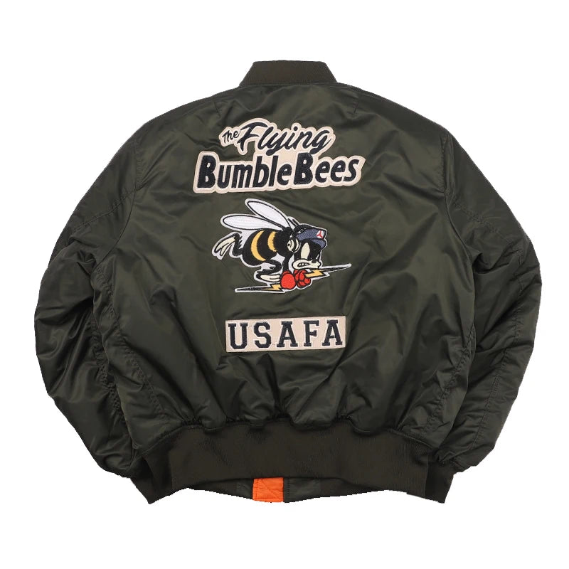 Giacca Bomber Da Uomo Invernale Con Patch Ricamato Bumble Bees Forza Aerea Pilota Calda E Imbottita