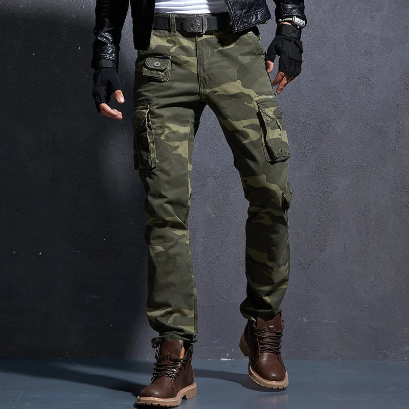 Pantaloni Cargo Uomo Mimetici Con Tasche Molteplici Pantaloni Larghi Casuali In Cotone