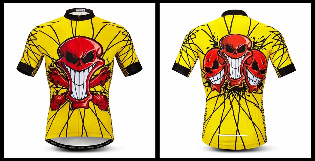 Jersey Da Ciclismo Uomo Skull Traspirante Estate Quick Dry Anti Sudore Riflettente Con Tasche MTB