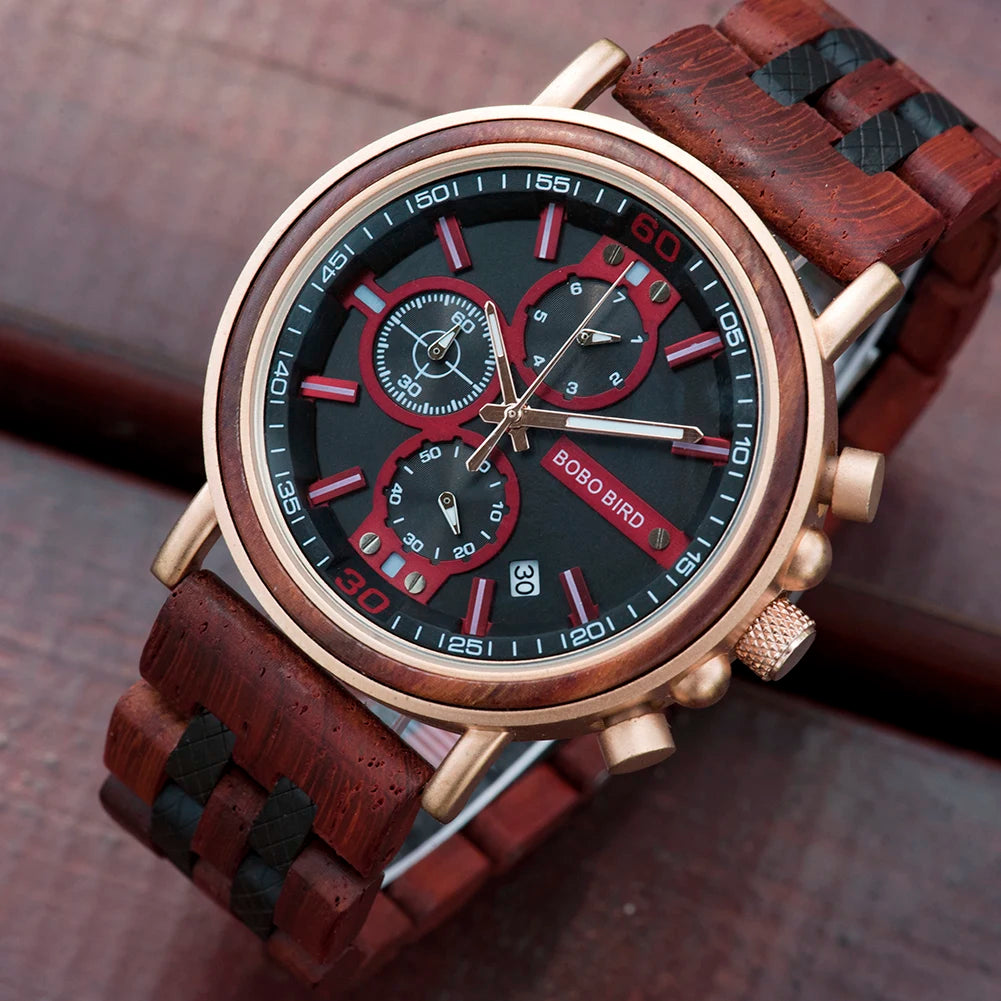 Orologio In Legno Da Uomo Cronografo Luxury Top Brand Elegante Con Scatola Di Legno Logo Personalizzato Regalo Ideale