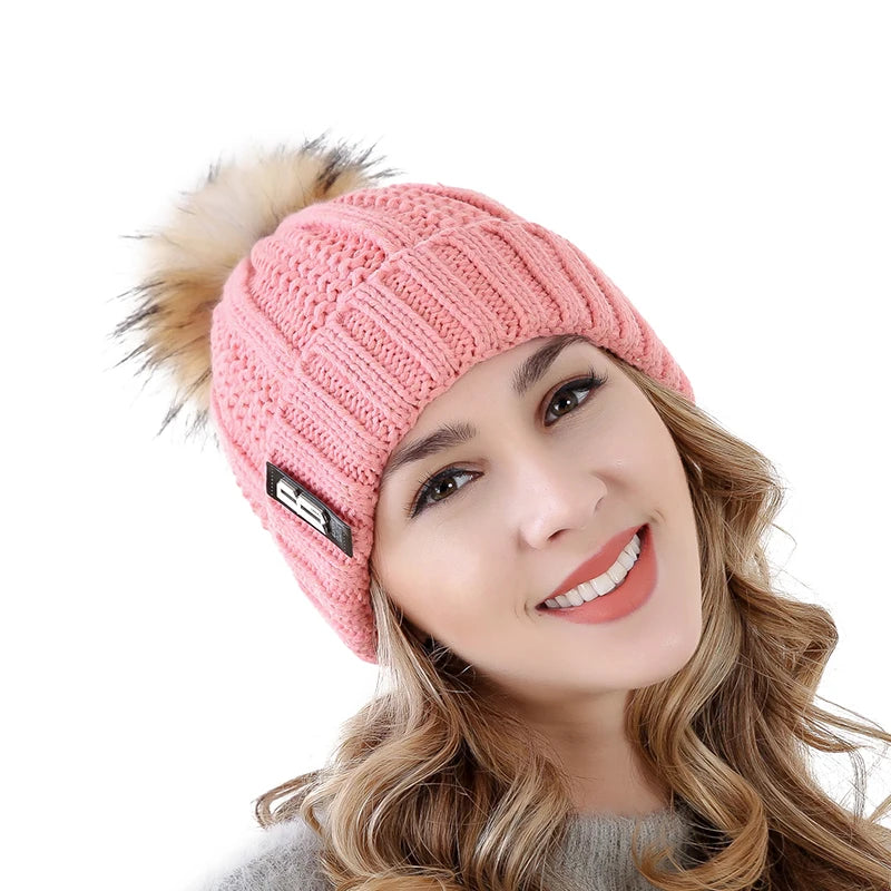 Cappello Invernale Da Donna Con Pompon Pelliccia Foderata Berretto In Lana Lavorato A Maglia Caldo E Elegante Streetwear