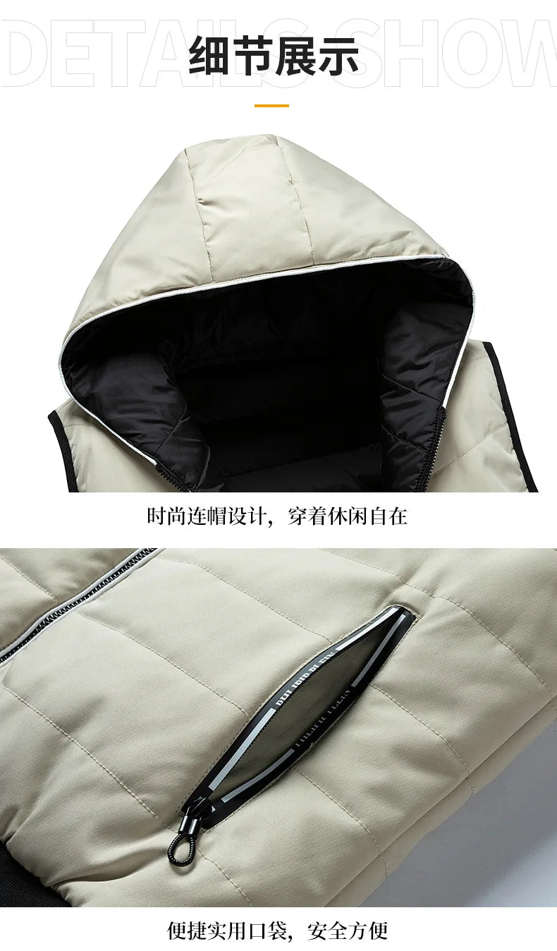 Gilet Reversibile Da Uomo Imbottito Senza Maniche In Cotone Con Cappuccio E Colletto Mandarino 2 In 1 Parka VT 276
