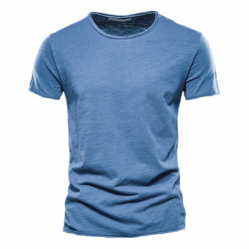 Maglietta Uomo Cotone 100 Percento Con Scollo A V Slim Fit Colore Solido Manica Corta