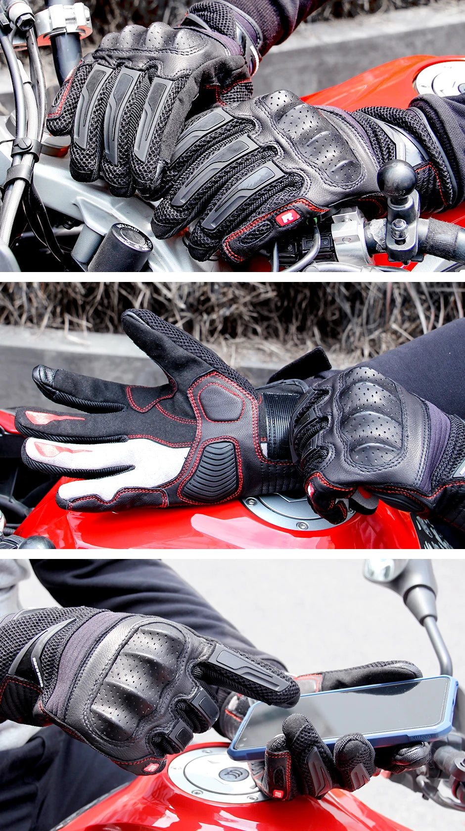 Guanti Estivi Lexin da Uomo per Moto Traspiranti Protezione Mani Design Touchscreen Equitazione Ciclismo