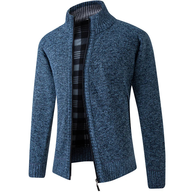 Giacca Uomo Invernale Spessa In Pile Con Zip Intera Antivento Collo A O In Maglia Calda