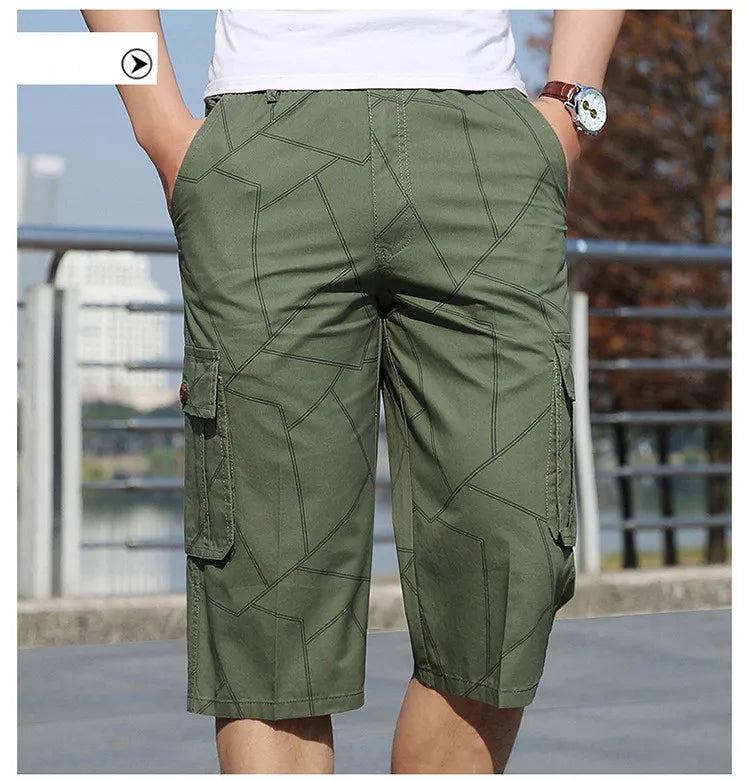 Pantaloncini Cargo Uomo Plus Size 6XL Lunghezza Al Ginocchio Cotone Elasticizzato Tasche Militari Bermuda Capri