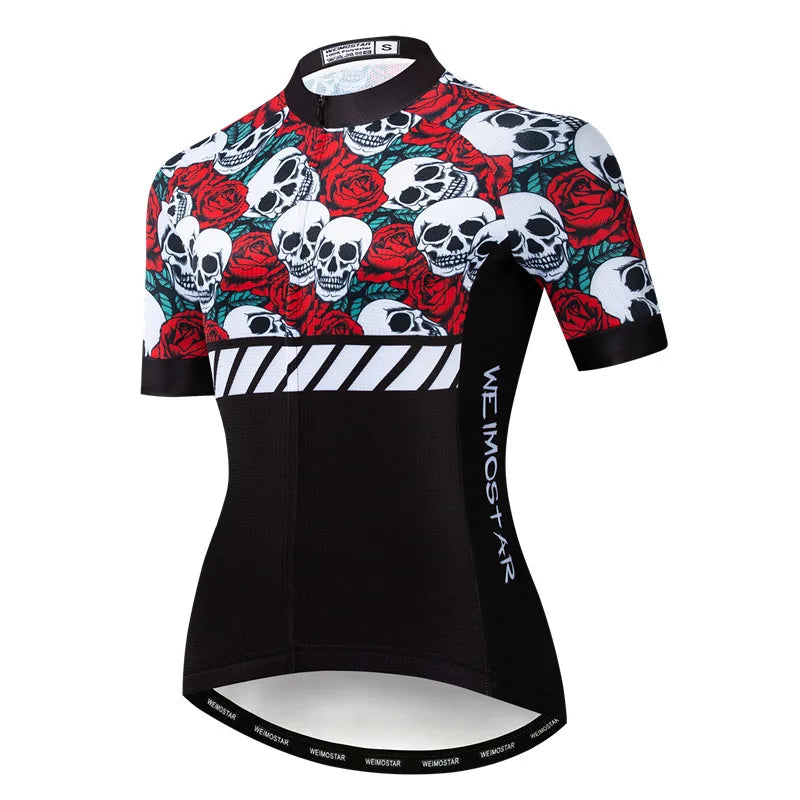 Weimostar Pro Maglia Da Ciclismo Donna Skull Traspirante Con Tasche Riflettente Quick Dry Estate MTB