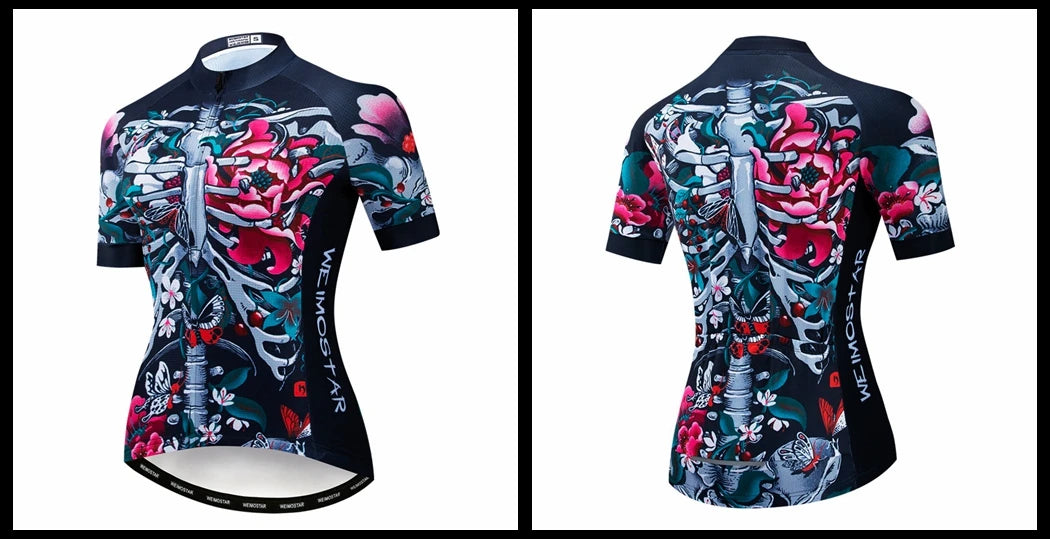 Weimostar Pro Maglia Da Ciclismo Donna Skull Traspirante Con Tasche Riflettente Quick Dry Estate MTB
