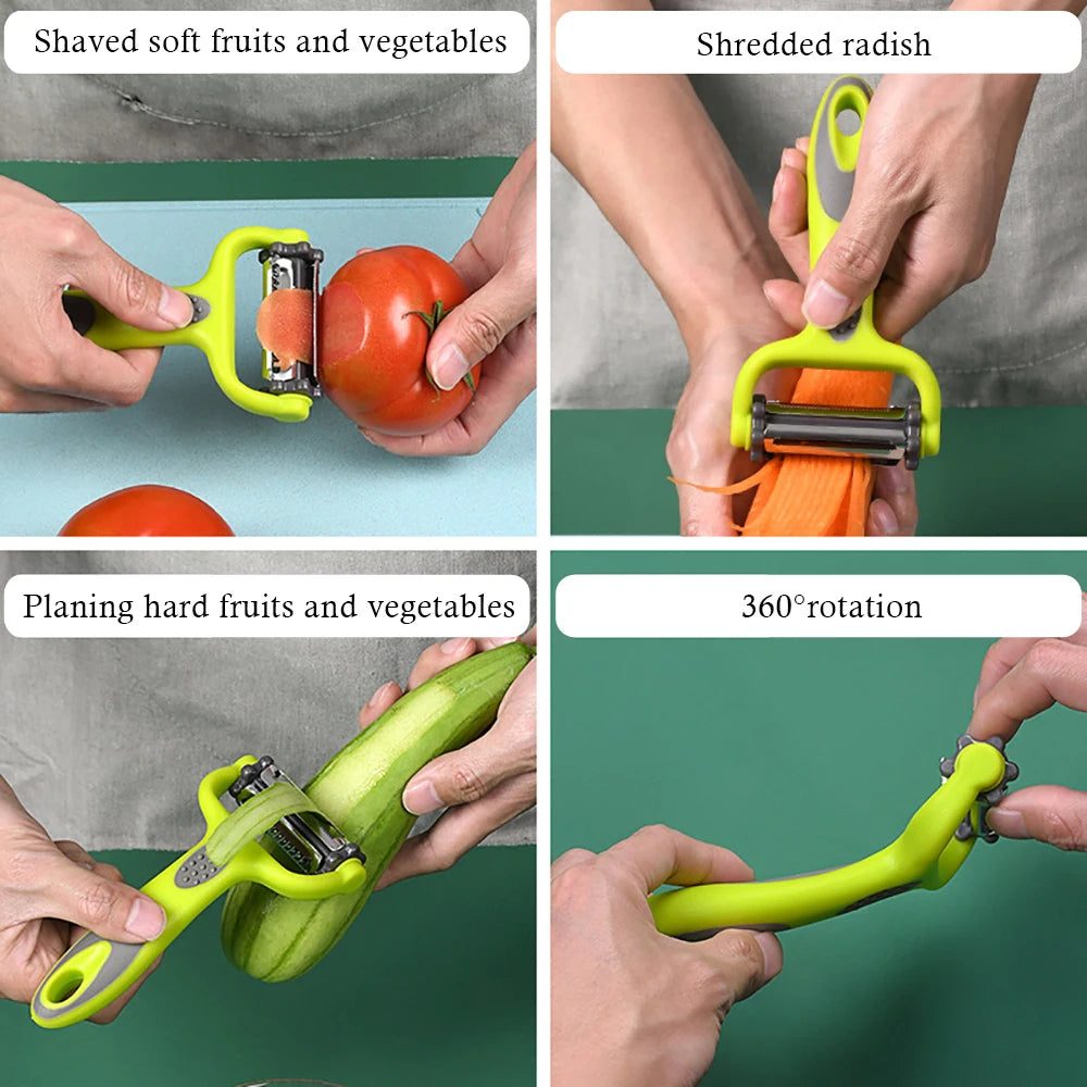 Pelapatate Rotante 3 In 1 Per Frutta Verdura Grattugia Affettatrice Cucina Multifunzione In Acciaio Inox