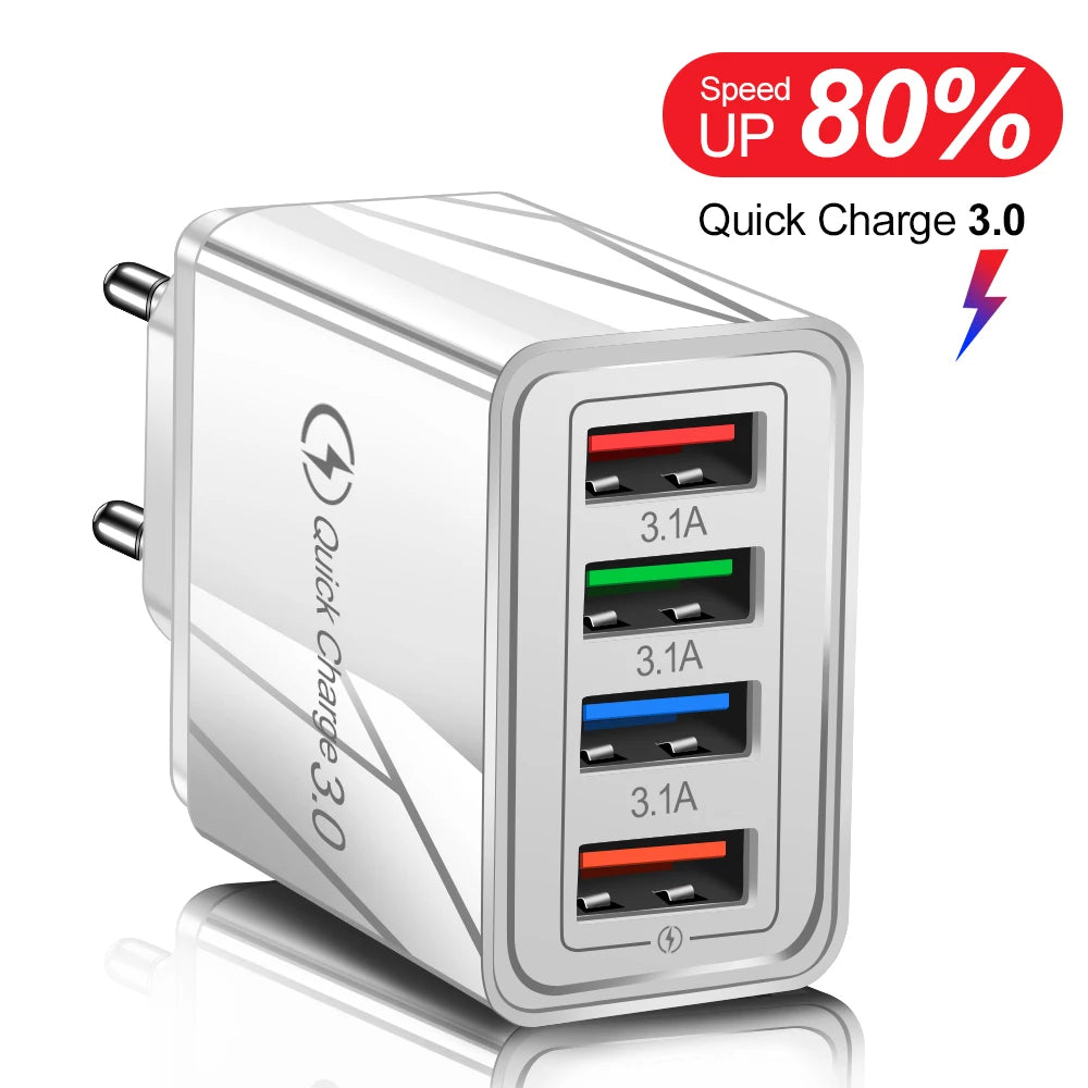 Caricatore USB 3A a 4 Porte Da Muro Con Spina EU US Integrata Per iPhone 16 Pro Ricarica Veloce