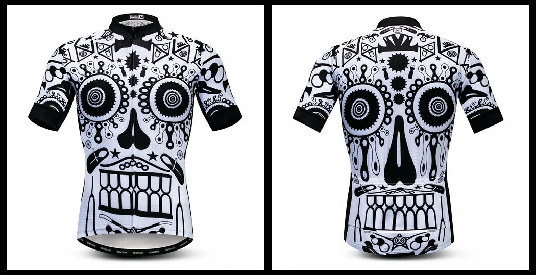 Jersey Da Ciclismo Uomo Skull Traspirante Estate Quick Dry Anti Sudore Riflettente Con Tasche MTB