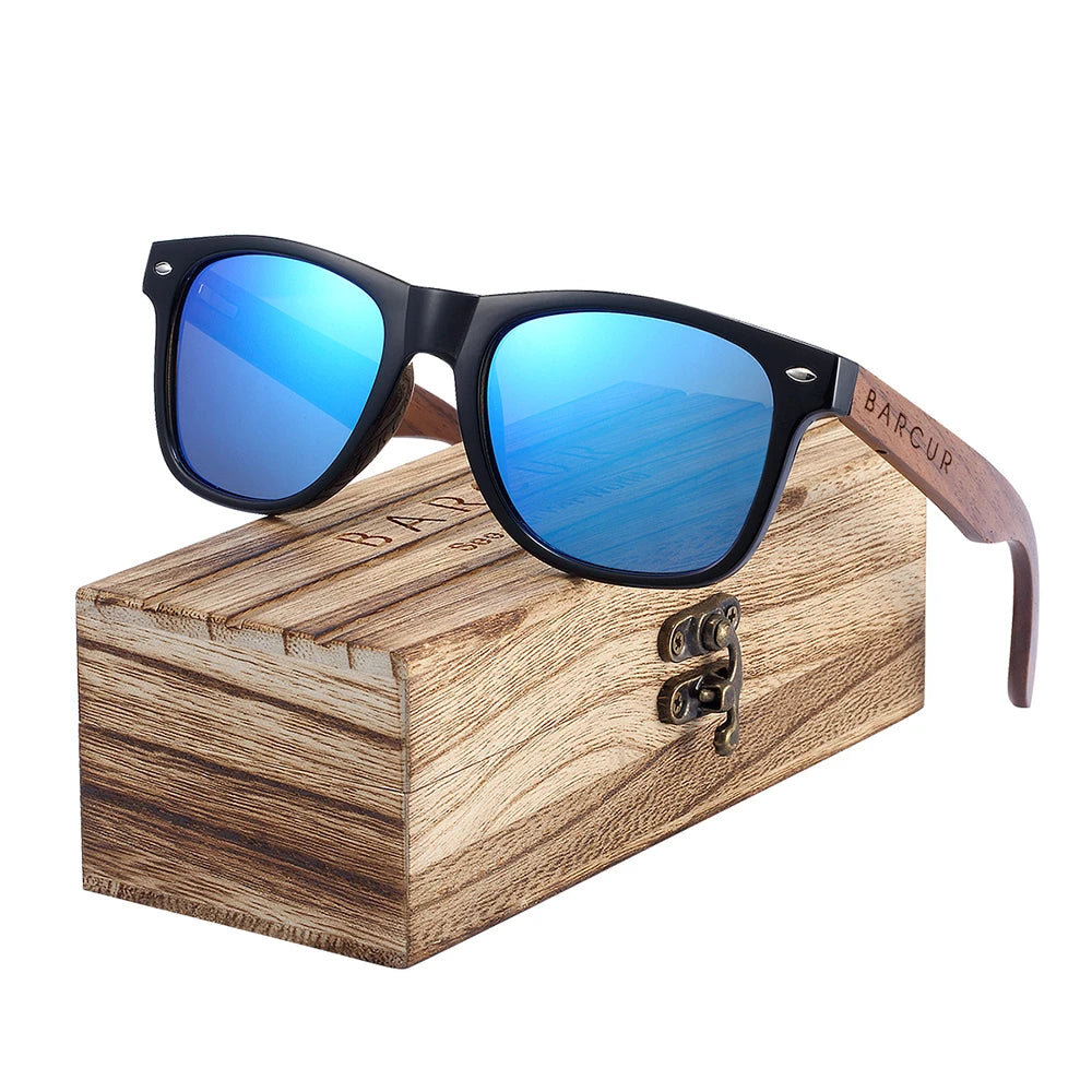 Occhiali Da Sole In Legno BARCUR Uomo Polarizzati UV400 Protezione Totale Scatola Originale