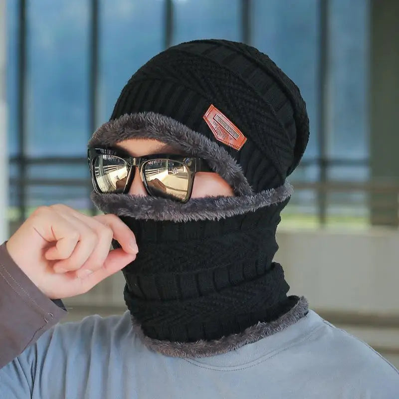 Set Invernale Cappello A Cuffia Unisex Lana Lavorata A Maglia Con Sciarpa Passamontagna Maschera