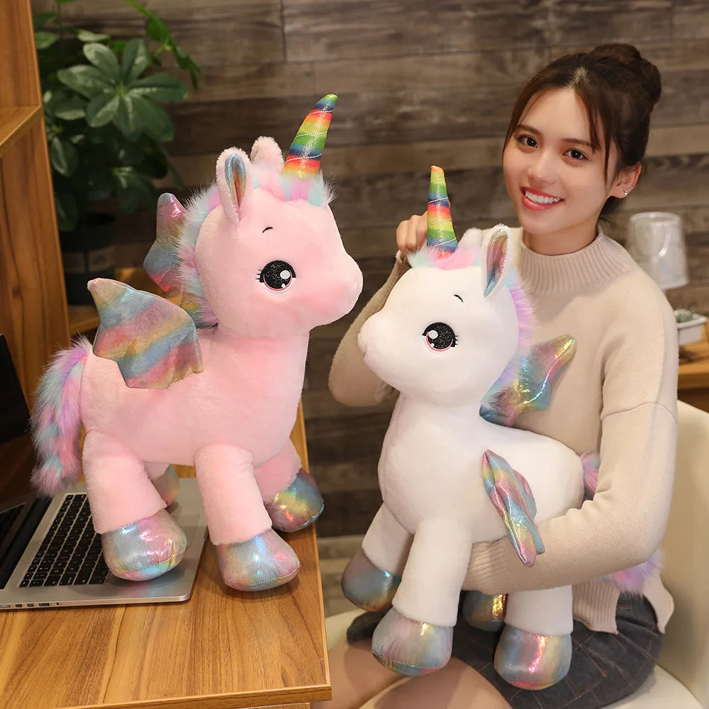 Peluche Unicorno Arcobaleno Con Ali 40 Cm Cuscino Morbido Regalo Per Ragazze Ideale Per Compleanno