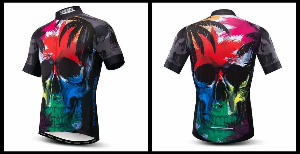 Jersey Da Ciclismo Uomo Skull Traspirante Estate Quick Dry Anti Sudore Riflettente Con Tasche MTB