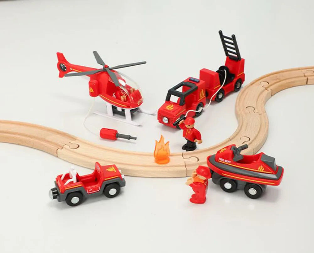 Nuovo Treno Magnetico Per Bambini Con Camion Pompieri Ambulanza Polizia Compatibile Brio In Legno