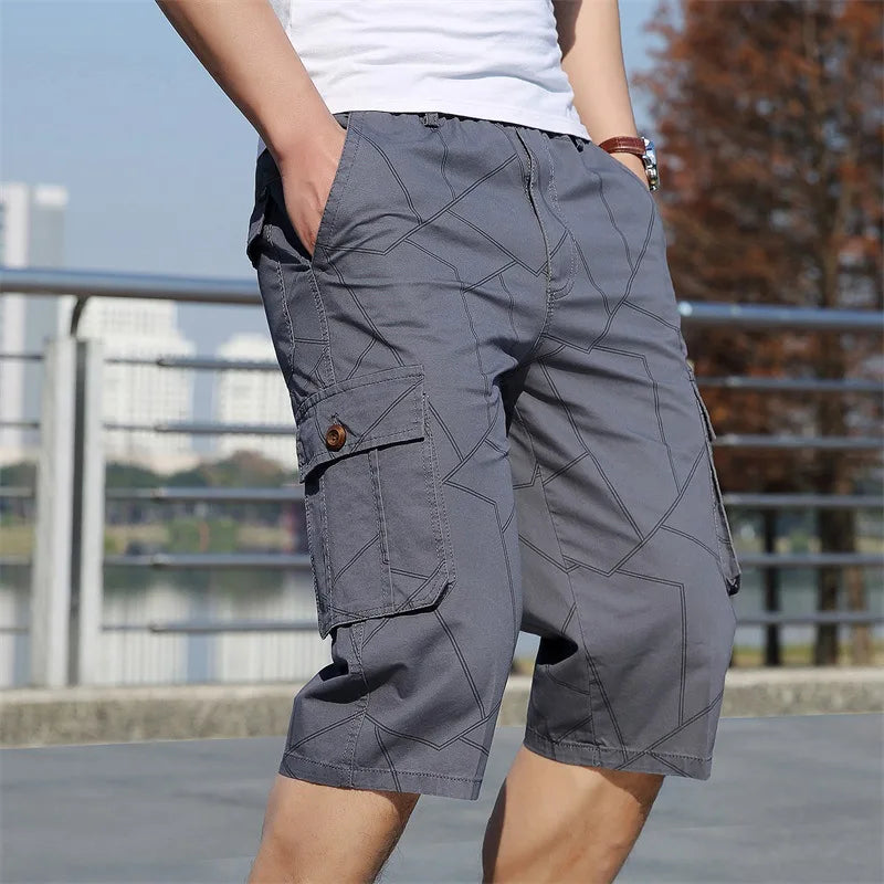 Pantaloncini Cargo Uomo Plus Size 6XL Lunghezza Al Ginocchio Cotone Elasticizzato Tasche Militari Bermuda Capri