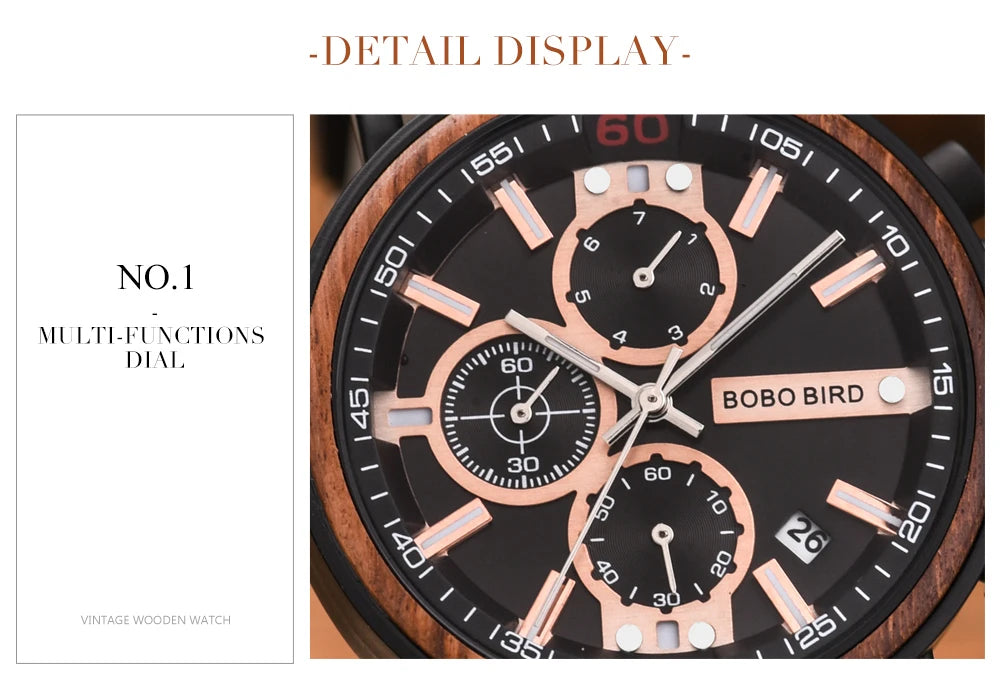 Orologio In Legno Da Uomo Cronografo Luxury Top Brand Elegante Con Scatola Di Legno Logo Personalizzato Regalo Ideale