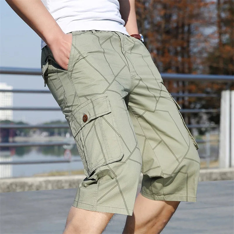 Pantaloncini Cargo Uomo Plus Size 6XL Lunghezza Al Ginocchio Cotone Elasticizzato Tasche Militari Bermuda Capri