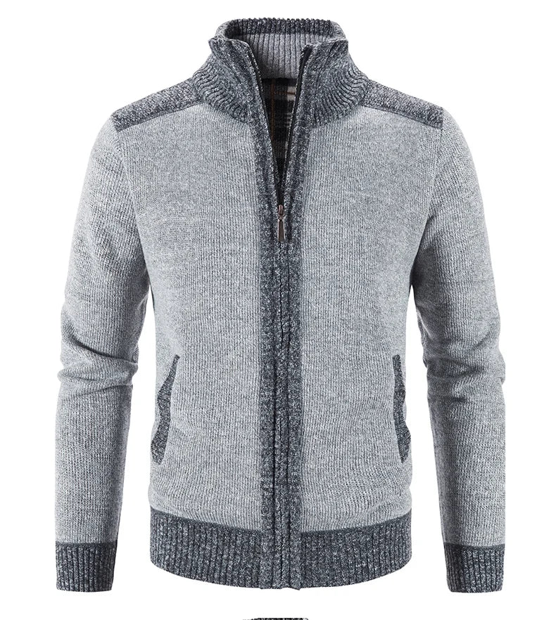 Nuovo Cardigan Patchwork Da Uomo Slim Fit Con Collo Coreano Caldo E Lavorato A Maglia Giacca Invernale