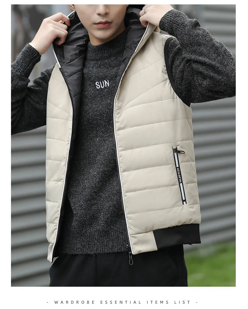 Gilet Reversibile Da Uomo Imbottito Senza Maniche In Cotone Con Cappuccio E Colletto Mandarino 2 In 1 Parka VT 276