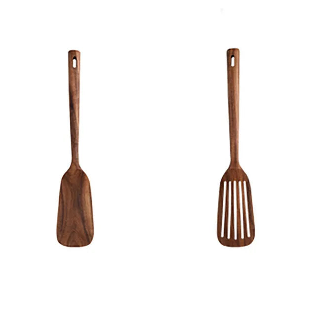 Set Da 5 Pezzi Di Spatole Scanalate In Teak Naturale Per Mescolare Utensili Da Cucina In Legno Resistente Al Calore