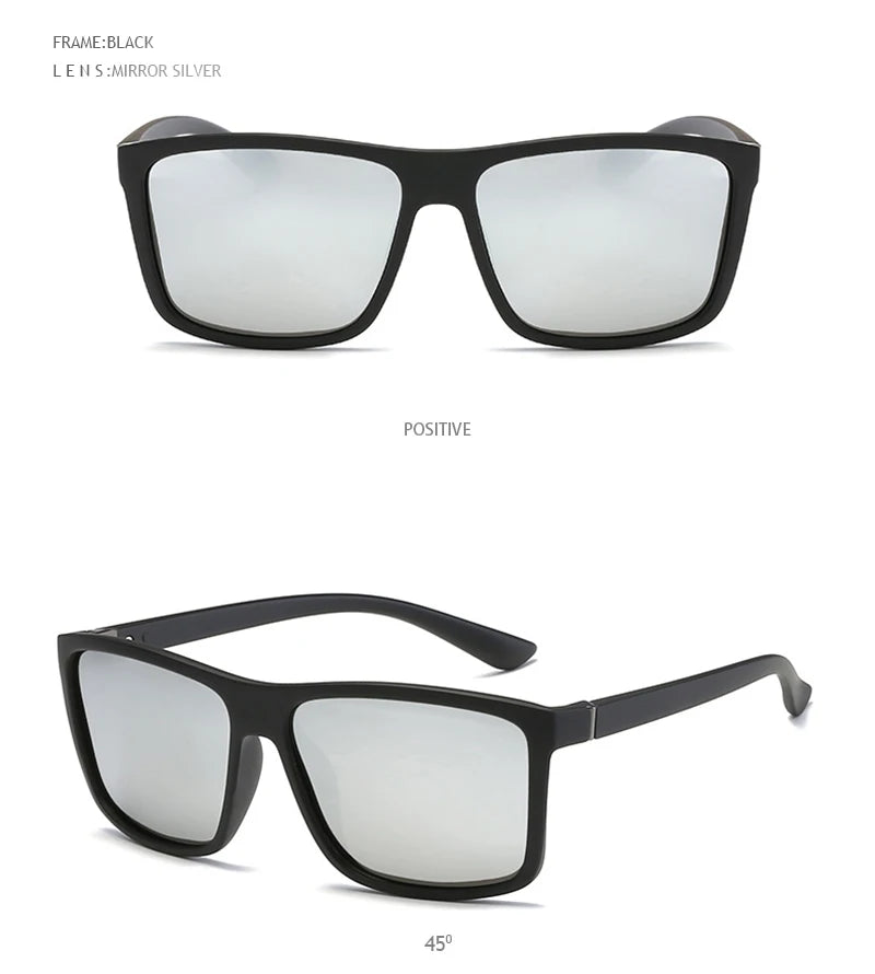 Occhiali Da Sole Polarizzati Quadrati Neri Classici Da Uomo Blu A Specchio Moda Unisex Vintage UV400