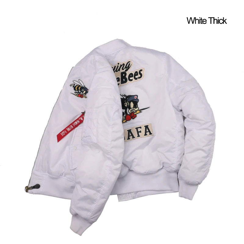 Giacca Bomber Da Uomo Invernale Con Patch Ricamato Bumble Bees Forza Aerea Pilota Calda E Imbottita