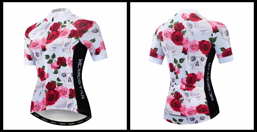 Weimostar Pro Maglia Da Ciclismo Donna Skull Traspirante Con Tasche Riflettente Quick Dry Estate MTB