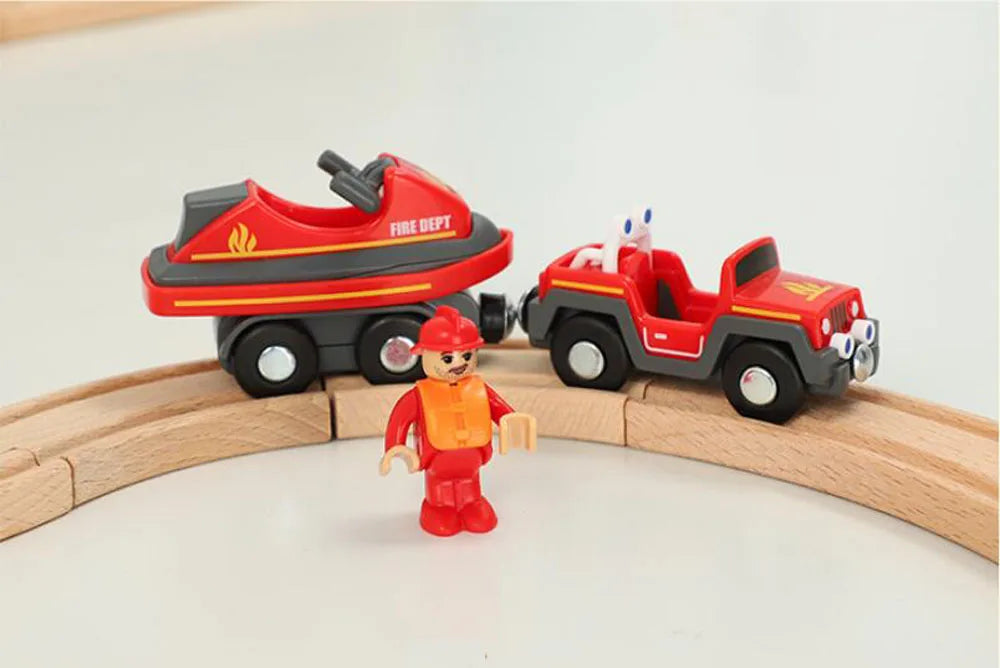 Nuovo Treno Magnetico Per Bambini Con Camion Pompieri Ambulanza Polizia Compatibile Brio In Legno