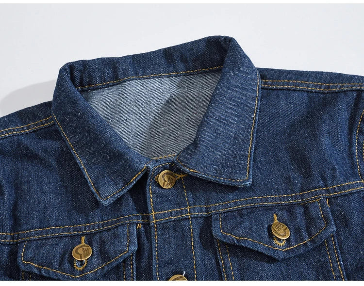 Capospalla Uomo Slim Fit Denim Blu Scuro Con Maniche Lunghe Tasche Giacca Jeans Classica