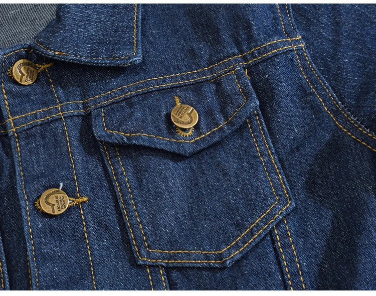 Capospalla Uomo Slim Fit Denim Blu Scuro Con Maniche Lunghe Tasche Giacca Jeans Classica