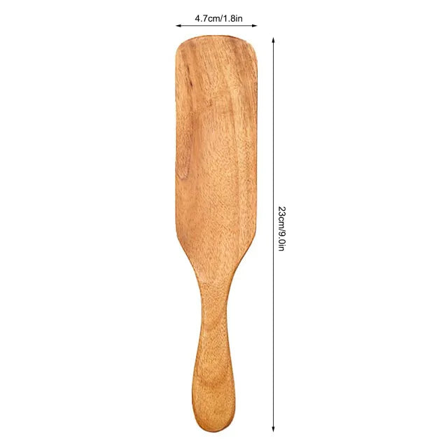Set Da 5 Pezzi Di Spatole Scanalate In Teak Naturale Per Mescolare Utensili Da Cucina In Legno Resistente Al Calore