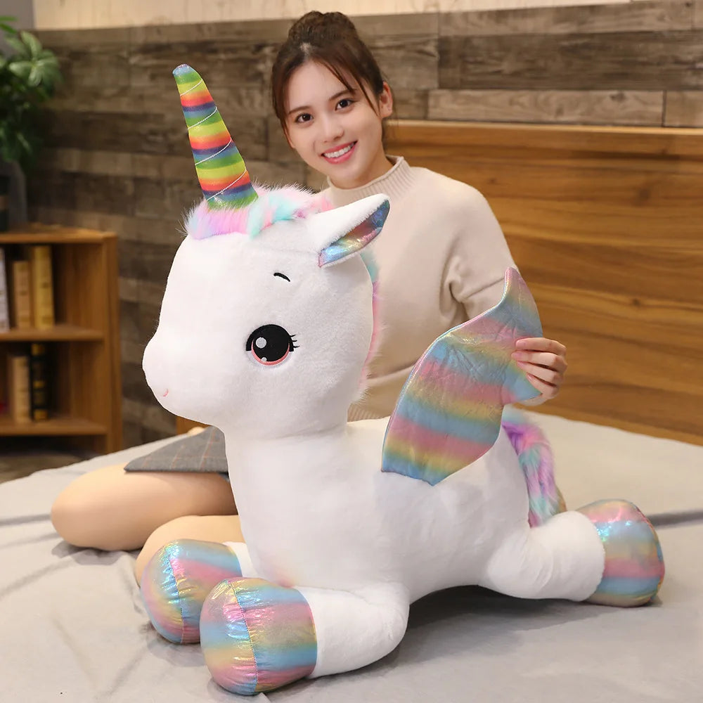 Peluche Unicorno Arcobaleno Con Ali 40 Cm Cuscino Morbido Regalo Per Ragazze Ideale Per Compleanno