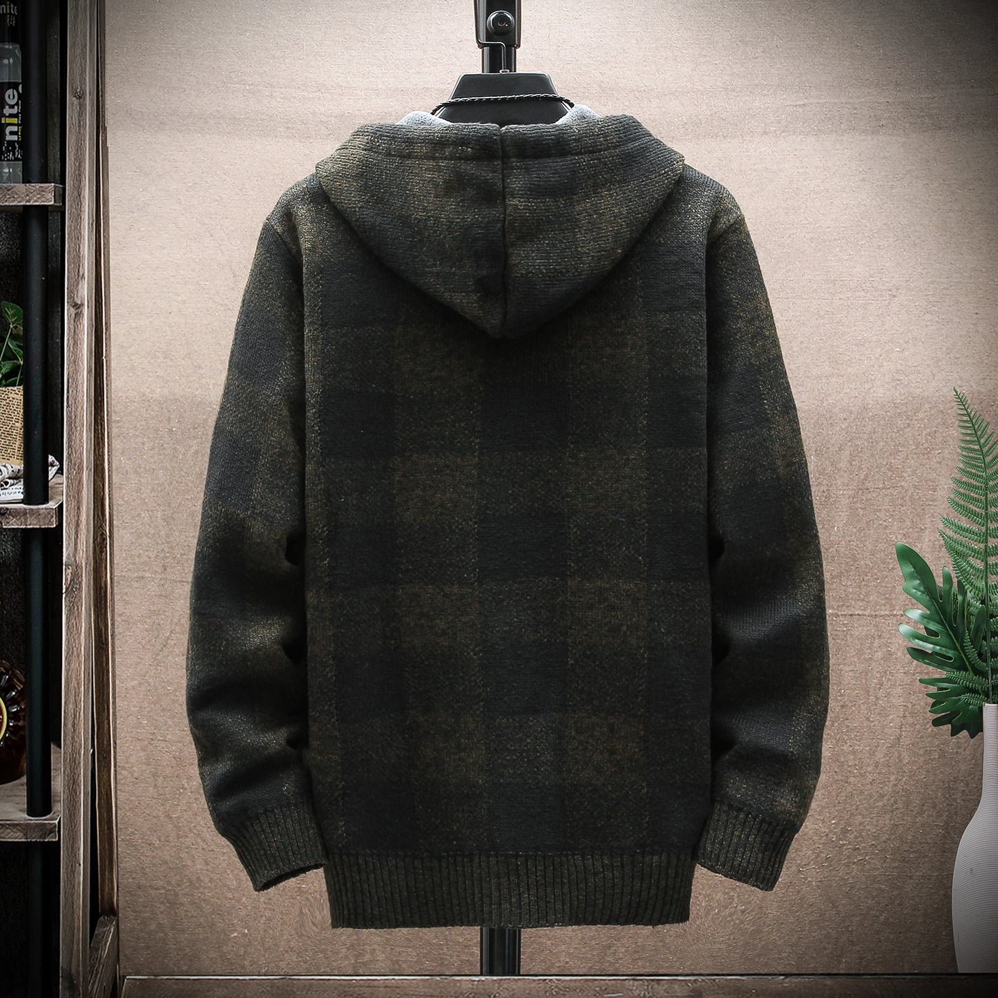 Nuovo Maglione Scozzese Invernale Da Uomo Cardigan Con Cappuccio Cerniera Giacca In Lana Calda Autunno In Pile Quadretti