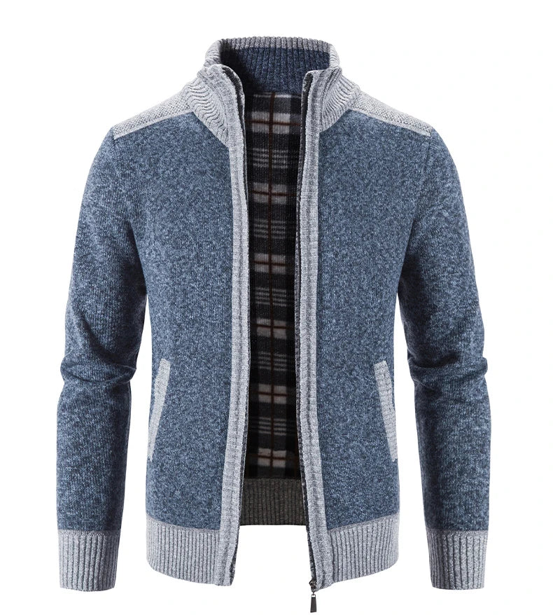 Nuovo Cardigan Patchwork Da Uomo Slim Fit Con Collo Coreano Caldo E Lavorato A Maglia Giacca Invernale