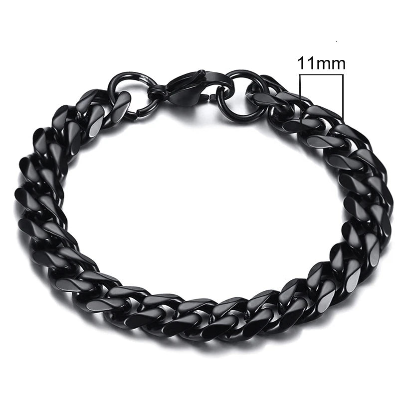 Bracciale Uomo Miami Curb Catena Grossa 3 A 11 Mm In Acciaio Inossidabile Cinturino Cubano Punk Classico
