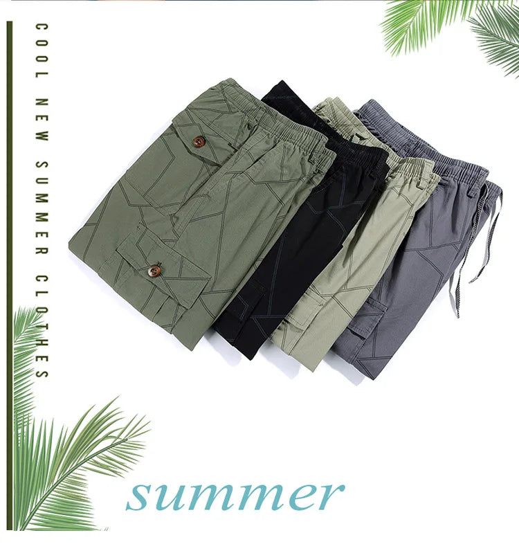 Pantaloncini Cargo Uomo Plus Size 6XL Lunghezza Al Ginocchio Cotone Elasticizzato Tasche Militari Bermuda Capri